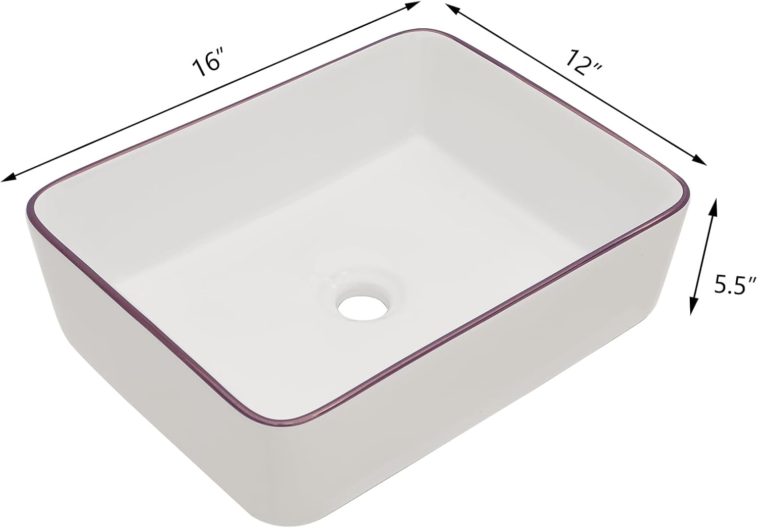 16in x12in  Bathroom Sink Rectangular White Vessel Sink Ceramic Above Counter Porcelain Lavatory Vanity Sink Basin