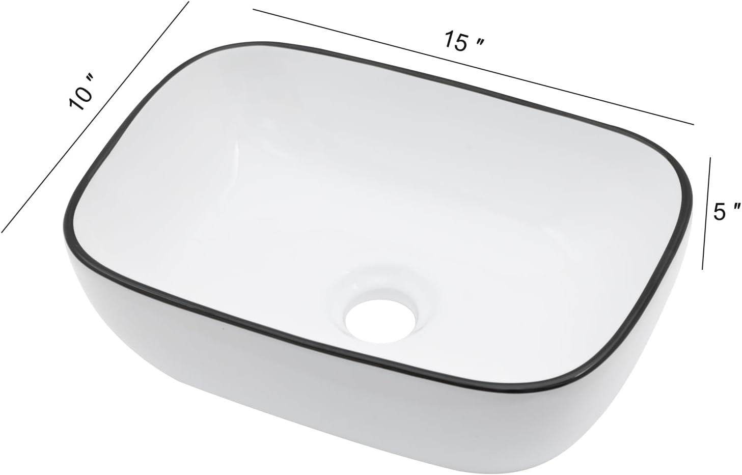 Bowl Sink for Bathroom 15in  x 10in  Rectangle Boat Shape White Vessel Sink with Black Rim Above Counter Porcelain Ceramic Round Oval Modern Artistic Basin Bowl Sink LOF-15105-HB