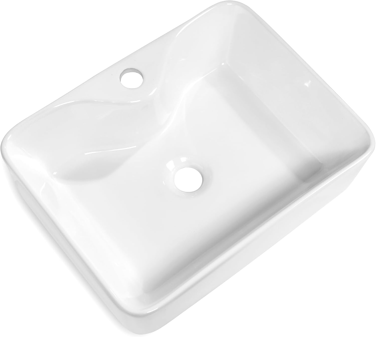 19in x15in  Vessel Sink Rectangule Bowl Sinks for Bathrooms White Vessel Sink with Faucet Hole Above Counter Rectangular Ceramic Porcelain Lavatory Vanity Sink Basin Large Vessel Bathroom Sink