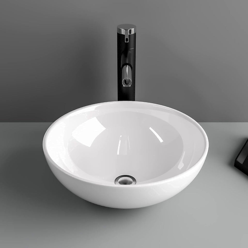 13in x13in  Bowl Sinks for Bathrooms Above Counter Vessel Sink Round Vessel Sink White Ceramic Porcelain Small Bathroom Lavatory Vanity Vessel Sink Bowl Basin