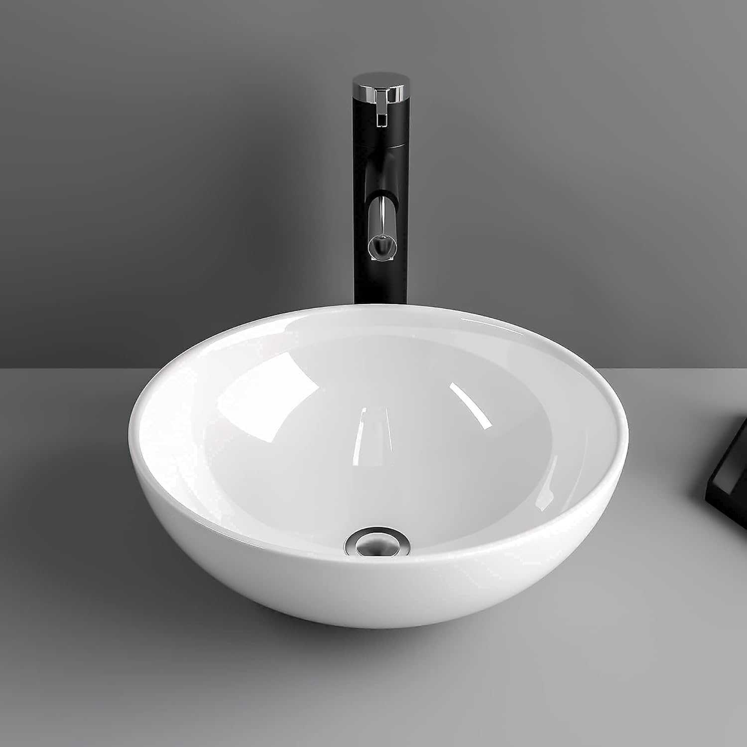 13in x13in  Bowl Sinks for Bathrooms Above Counter Vessel Sink Round Vessel Sink White Ceramic Porcelain Small Bathroom Lavatory Vanity Vessel Sink Bowl Basin