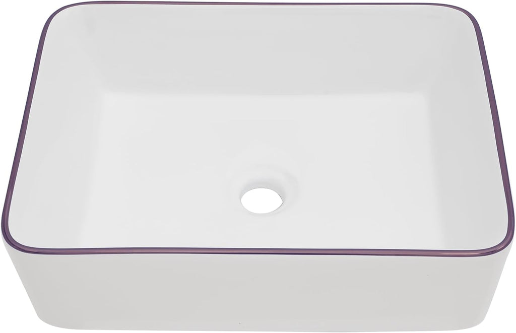 16in x12in  Bathroom Sink Rectangular White Vessel Sink Ceramic Above Counter Porcelain Lavatory Vanity Sink Basin