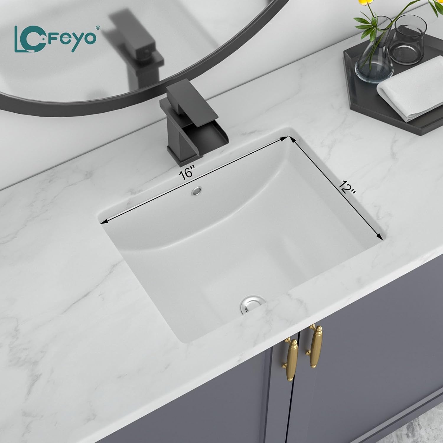 Undermount Bathroom Sink-Lofeyo 18''x14'' White Rectangle Bathroom Sink Porcelain Ceramic Sink Vanity Basin Lavatory Sink Rectangular Vessel Sink