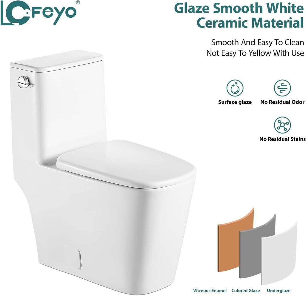 Elongated Dual Flush Toilet 0.8/1.28 GPF One Piece Toilet Compact Toilet Quick Flush Toilet With Comfortable Seat Hight Powerful Quick Modern Standard White Bathroom Toilet LOF-T1026