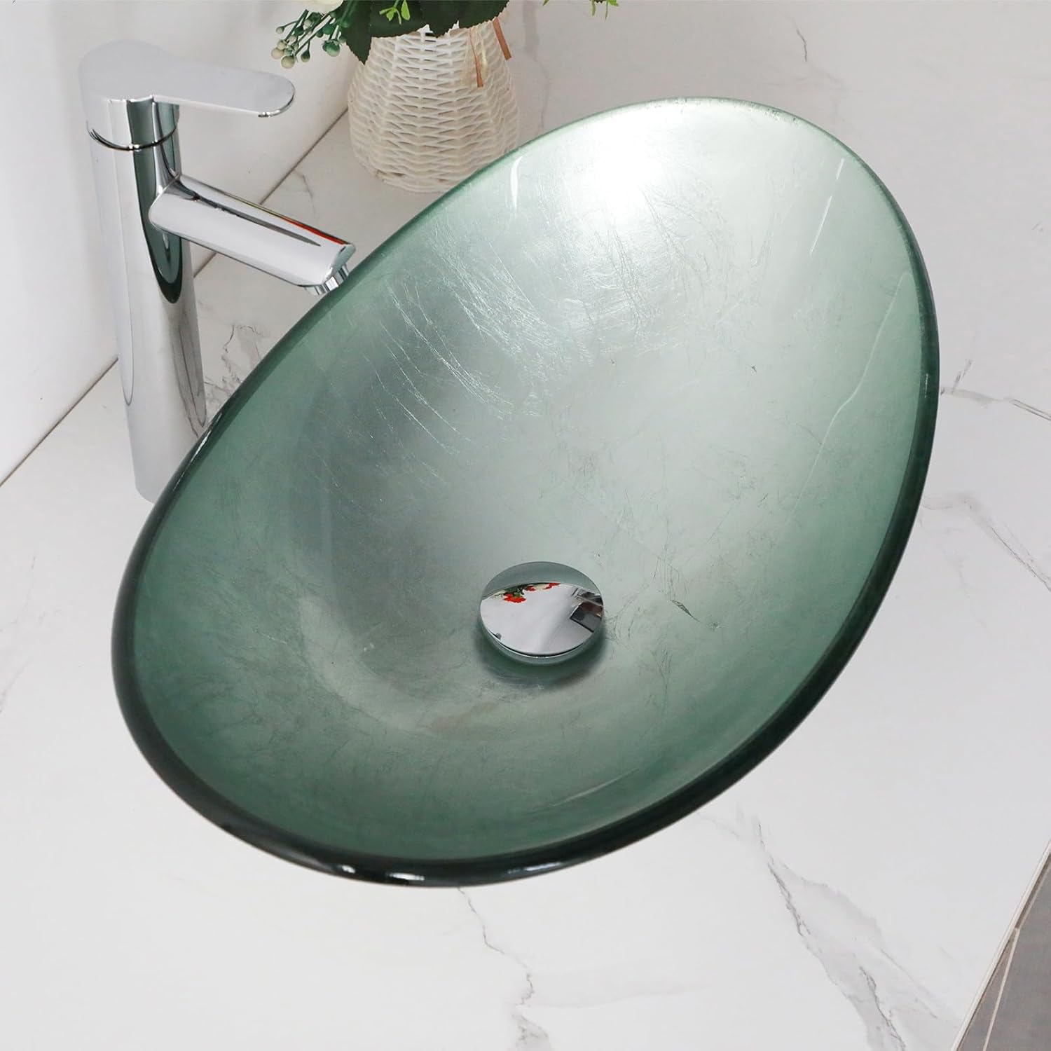 Bowl Sinks For Bathrooms 21in  Sky Blue Glass Vessel Sink With Faucet And Drain Combo Modern Boat Shape Artistic Basin Bathroom Above Counter Small 6in  Deep Oval Vessel Sink Lof-BL33559