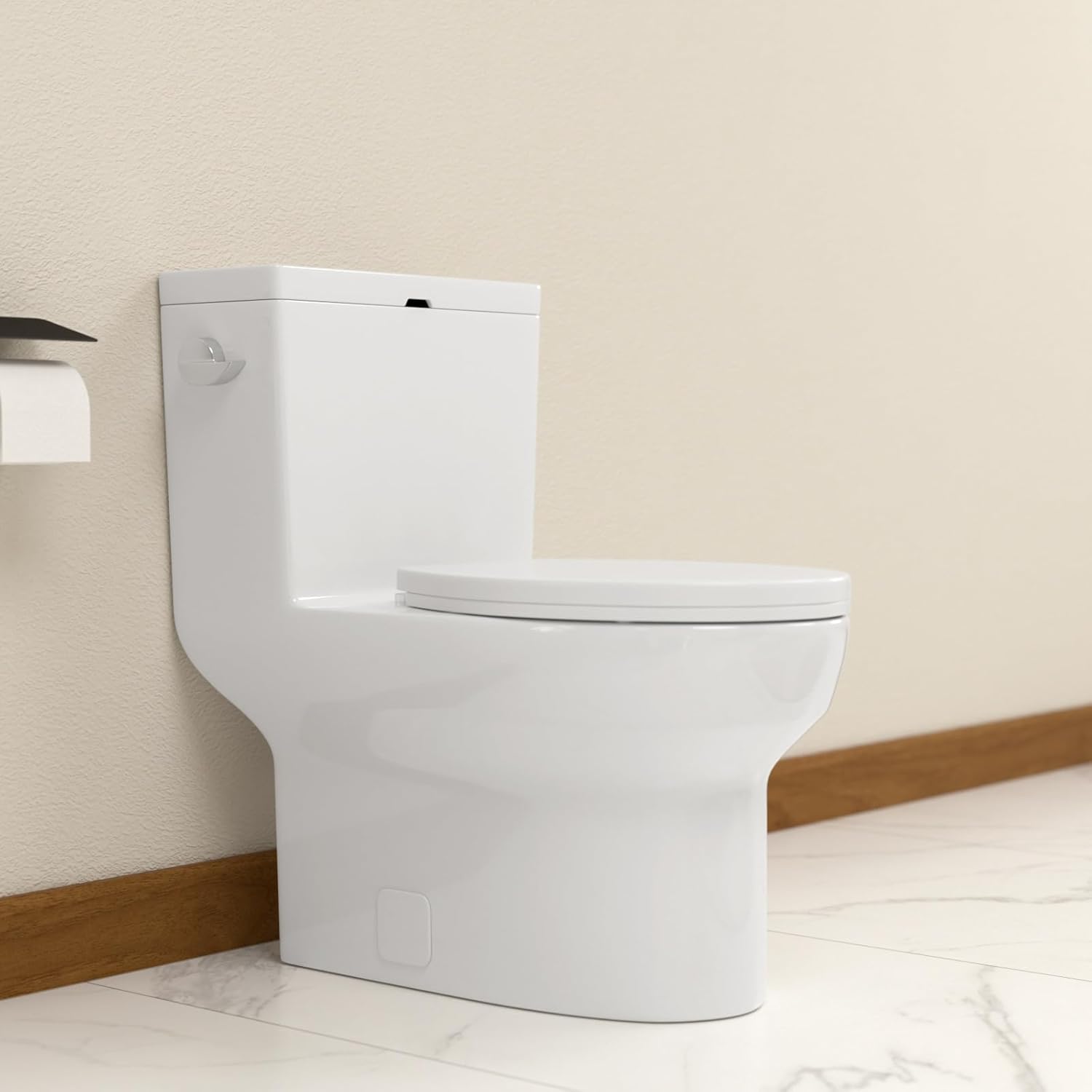 Elongated Dual Flush Toilet 0.8/1.28 GPF One Piece Toilet Compact Toilet Quick Flush Toilet With Comfortable Seat Hight Powerful Quick Modern Standard White Bathroom Toilet LOF-T1022