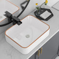 19in x15in  Bathroom Vessel Sink Rectangular Bowl Sinks for Bathrooms Above Counter Vessel Sink Rectangule White Golden Edge Ceramic Porcelain Lavatory Vanity Sink Basin
