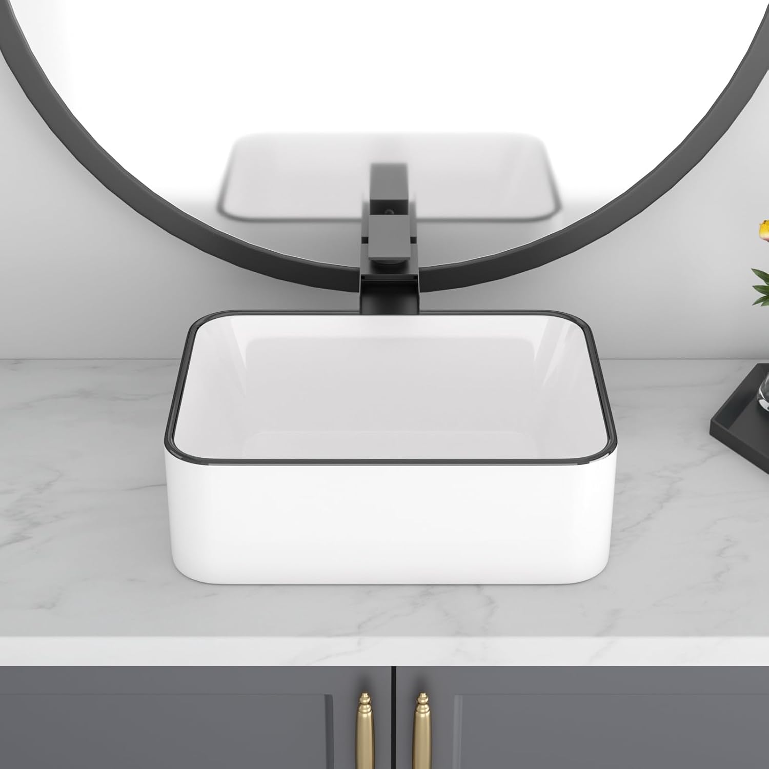 16in x12in  Vessel Sink Rectangular Vessel Sink White Vessel Sink Small Bowl Sinks for Bathrooms Above Counter Ceramic Bathroom Sink Rectangule Sink Bowls For Bathroom Vanity Lavatory Bowl Basin