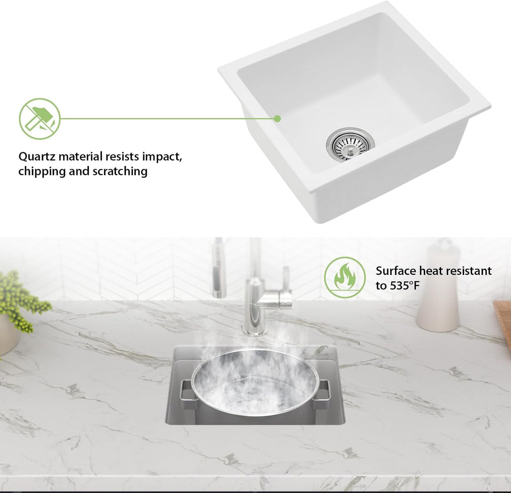 18 Granite Composite Kitchen Sink White - Lofeyo 18 inch Granite Sink Undermount Quartz Classic Under Counter Ledge Single Bowl Sink Basin(18in x16in )