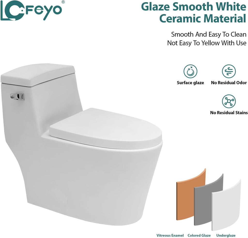 Elongated Dual Flush Toilet 0.8/1.28 GPF One Piece Toilet Compact Toilet Quick Flush Toilet With Comfortable Seat Hight Powerful Quick Modern Standard White Bathroom Toilet LOF-T1030