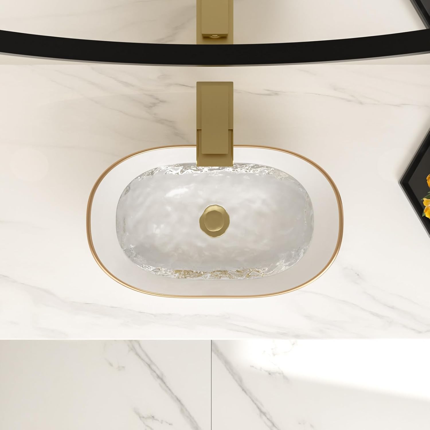 Bowl Sinks For Bathrooms 17in  x 11in  Oval White Vessel Sink With Gold Rim Modern Boat Shape Artistic Basin Bathroom Vessel Sink Above Counter Porcelain Ceramic Vessel Sink Small Deep Vessel Sink