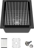 Black Undermount Kitchen Sink 15in x18in  Granite Composite Bar Sink Black Small Granite Sink Undermount Quartz Modern Under Counter Ledge Single Bowl Kitchen Sinks Basin Deep Sink,LOF-Q452Z