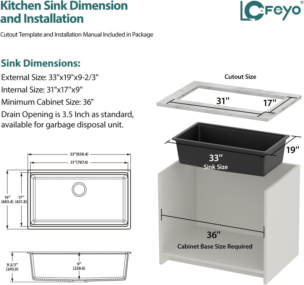 Multifunctional 33 Granite Composite Workstation Kitchen Sink with Accessories and Integrated Ledge Modern Undermount Matte Black Granite Quartz Composite Single Bowl Deep Kitchen Sink Basin