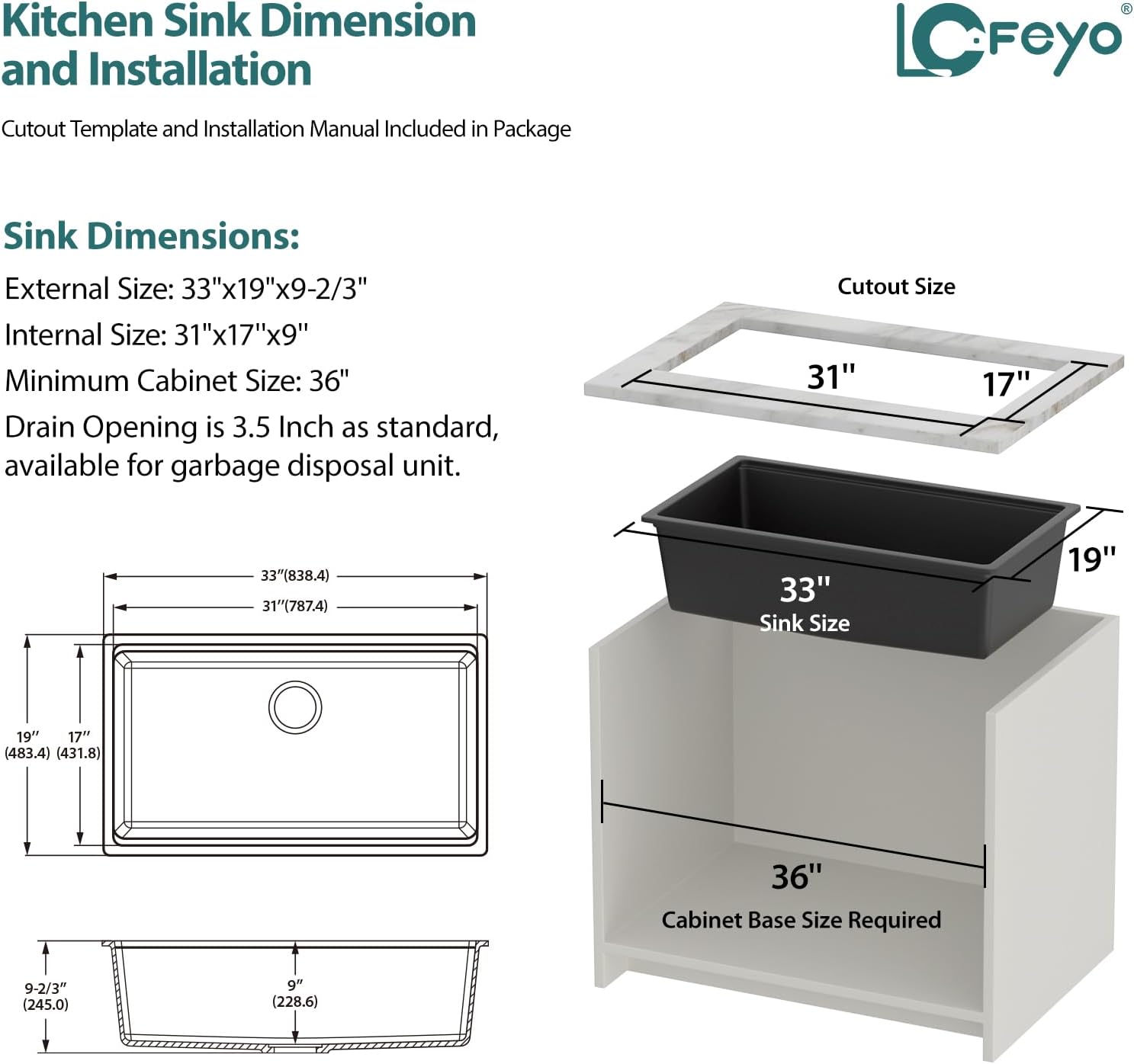 Multifunctional 33 Granite Composite Workstation Kitchen Sink with Accessories and Integrated Ledge Modern Undermount Matte Black Granite Quartz Composite Single Bowl Deep Kitchen Sink Basin