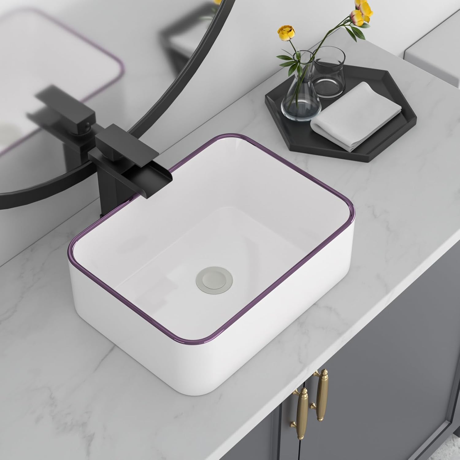 16in x12in  Bathroom Sink Rectangular White Vessel Sink Ceramic Above Counter Porcelain Lavatory Vanity Sink Basin