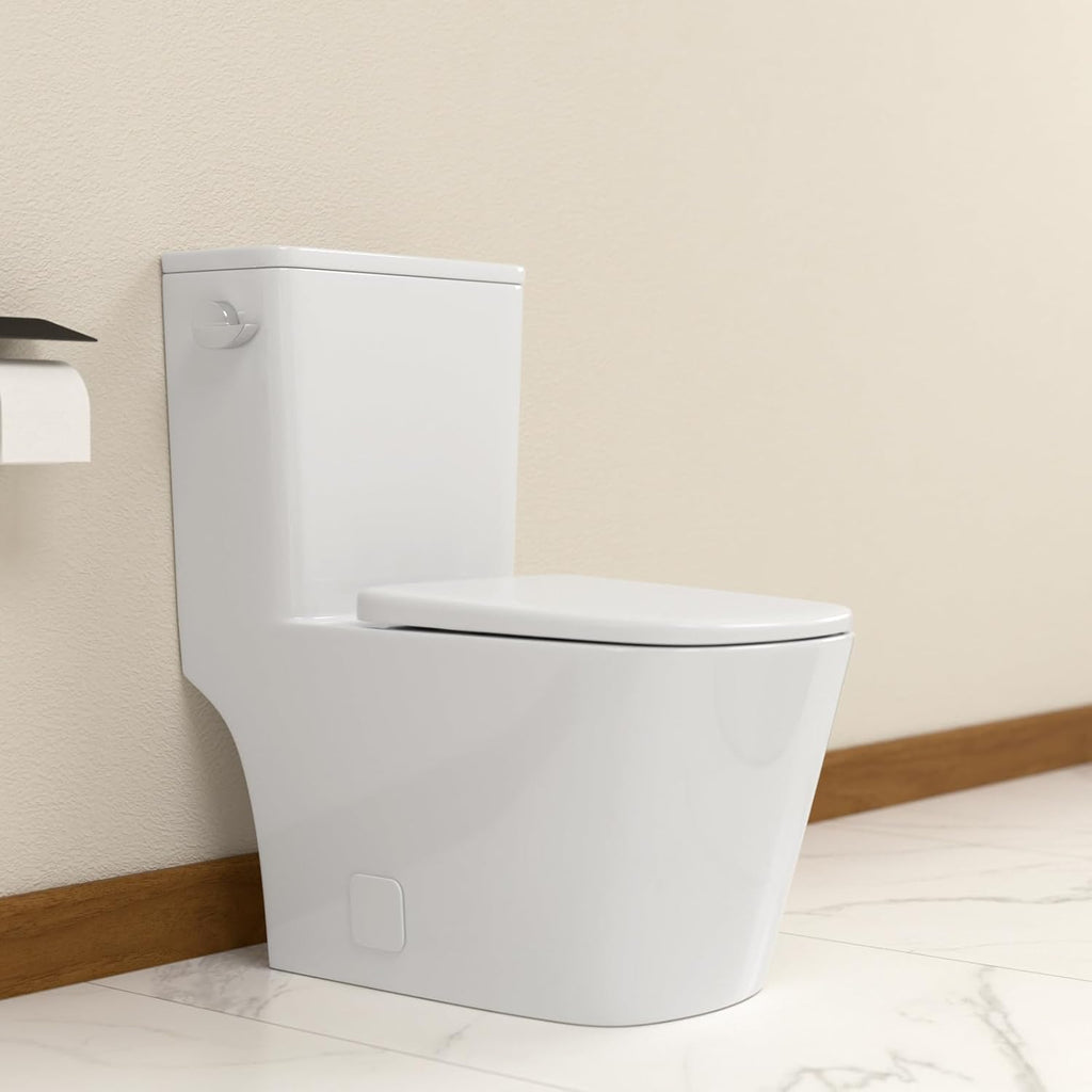 Elongated Dual Flush Toilet 0.8/1.28 GPF One Piece Toilet Compact Toilet Quick Flush Toilet With Comfortable Seat Hight Powerful Quick Modern Standard White Bathroom Toilet LOF-T1026