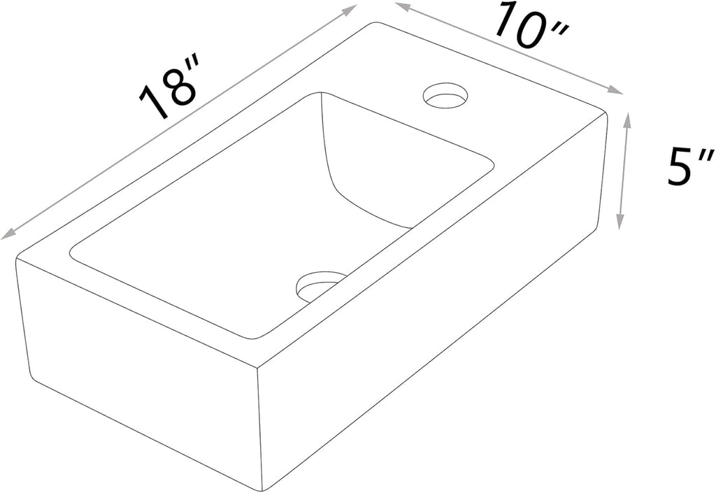 Wall Mount Sink, Lofeyo 18in x10in  Small Bathroom Sink Corner Sink Floating Vessel Sinks Rectangle White Small Vessel Sink For Bathroom Ceramic Porcelain Wall Hung Sink Rectangular Modern Vessel Sink