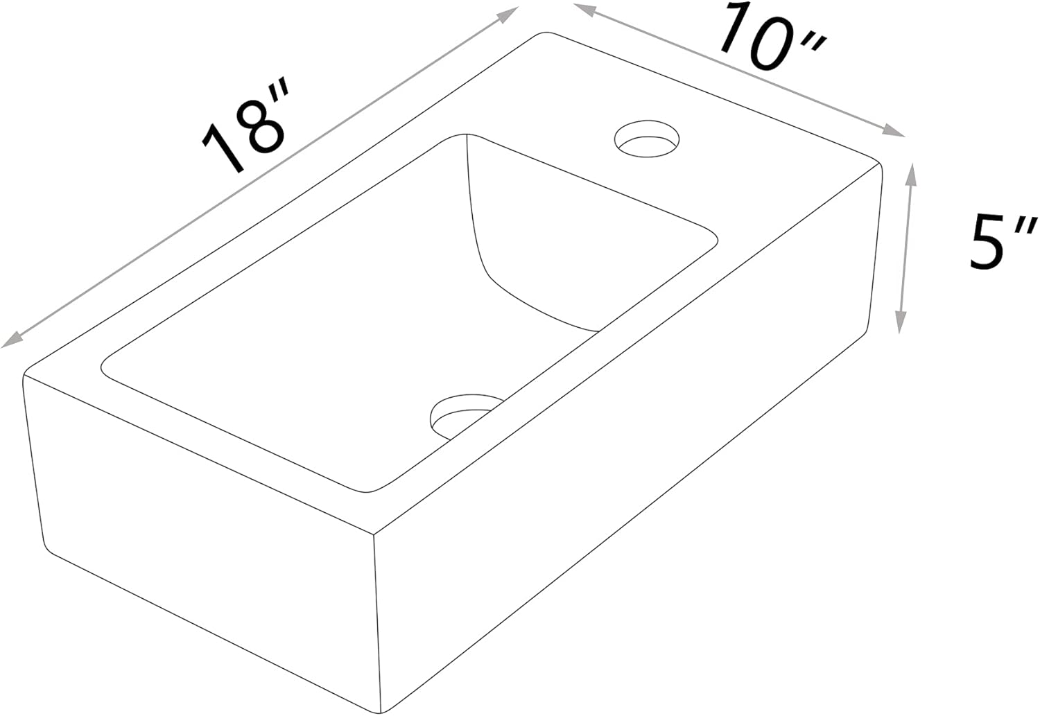 Wall Mount Sink, Lofeyo 18in x10in  Small Bathroom Sink Corner Sink Floating Vessel Sinks Rectangle White Small Vessel Sink For Bathroom Ceramic Porcelain Wall Hung Sink Rectangular Modern Vessel Sink