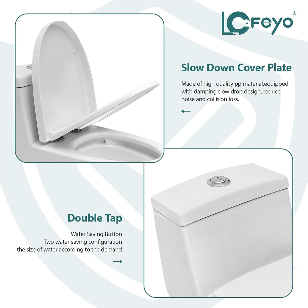 Elongated Dual Flush Toilet 0.8/1.28 GPF One Piece Toilet Compact Toilet Quick Flush Toilet With Comfortable Seat Hight Powerful Quick Modern Standard White Bathroom Toilet LOF-T1031