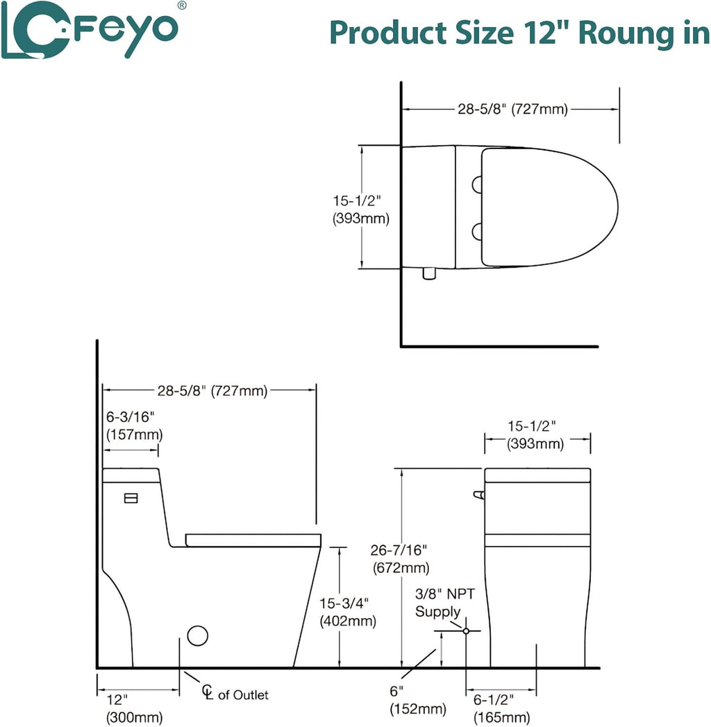 Elongated Dual Flush Toilet 0.8/1.28 GPF One Piece Toilet Compact Toilet Quick Flush Toilet With Comfortable Seat Hight Powerful Quick Modern Standard White Bathroom Toilet LOF-T1030
