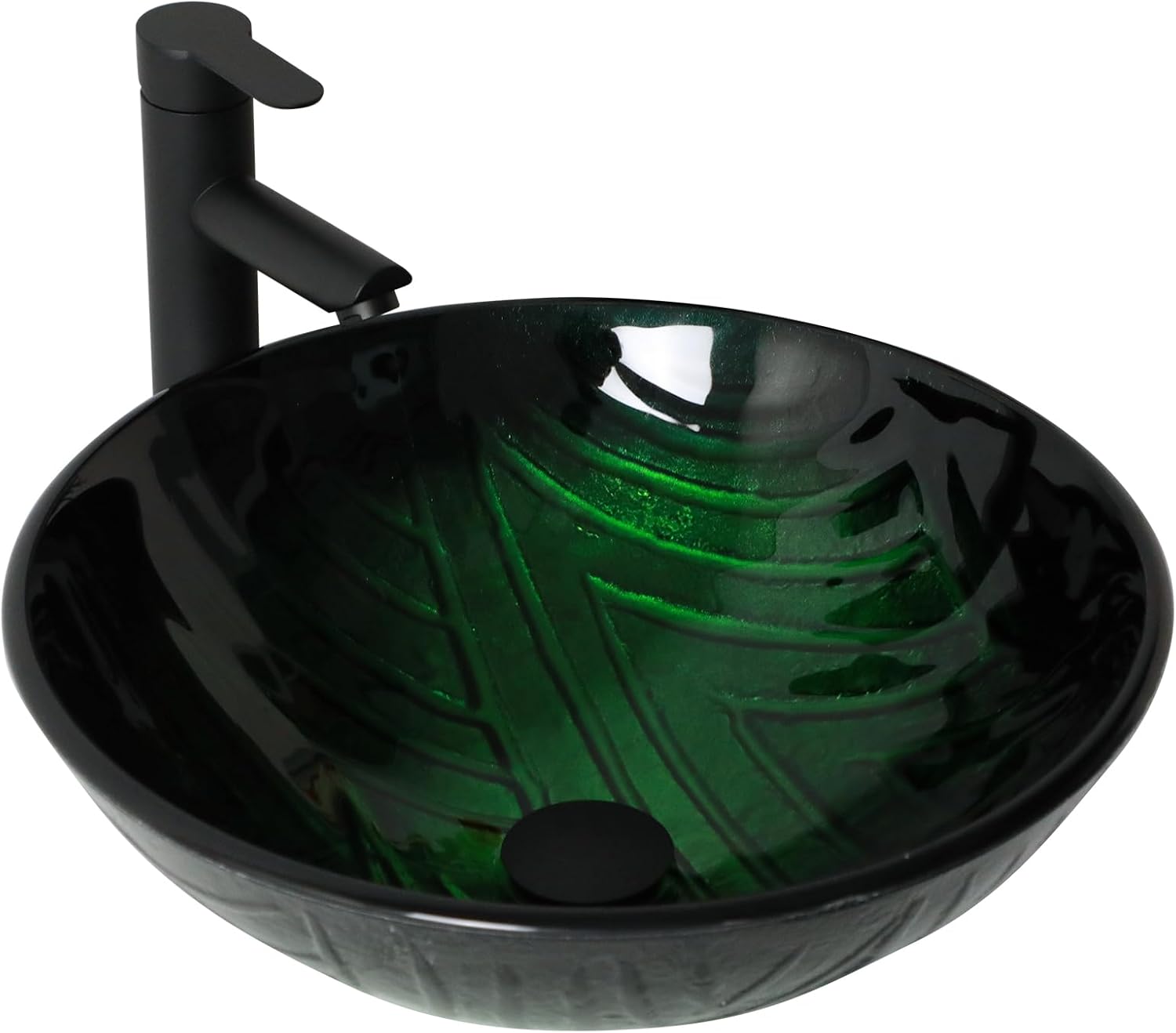 Small Bathroom Sink 17in  Green Glass Vessel Sink With Faucet And Drain Combo Modern Round Shape Artistic Basin Bathroom Vessel Sink Above Counter Small 5in  Deep Vessel Sink LOF-BL33556