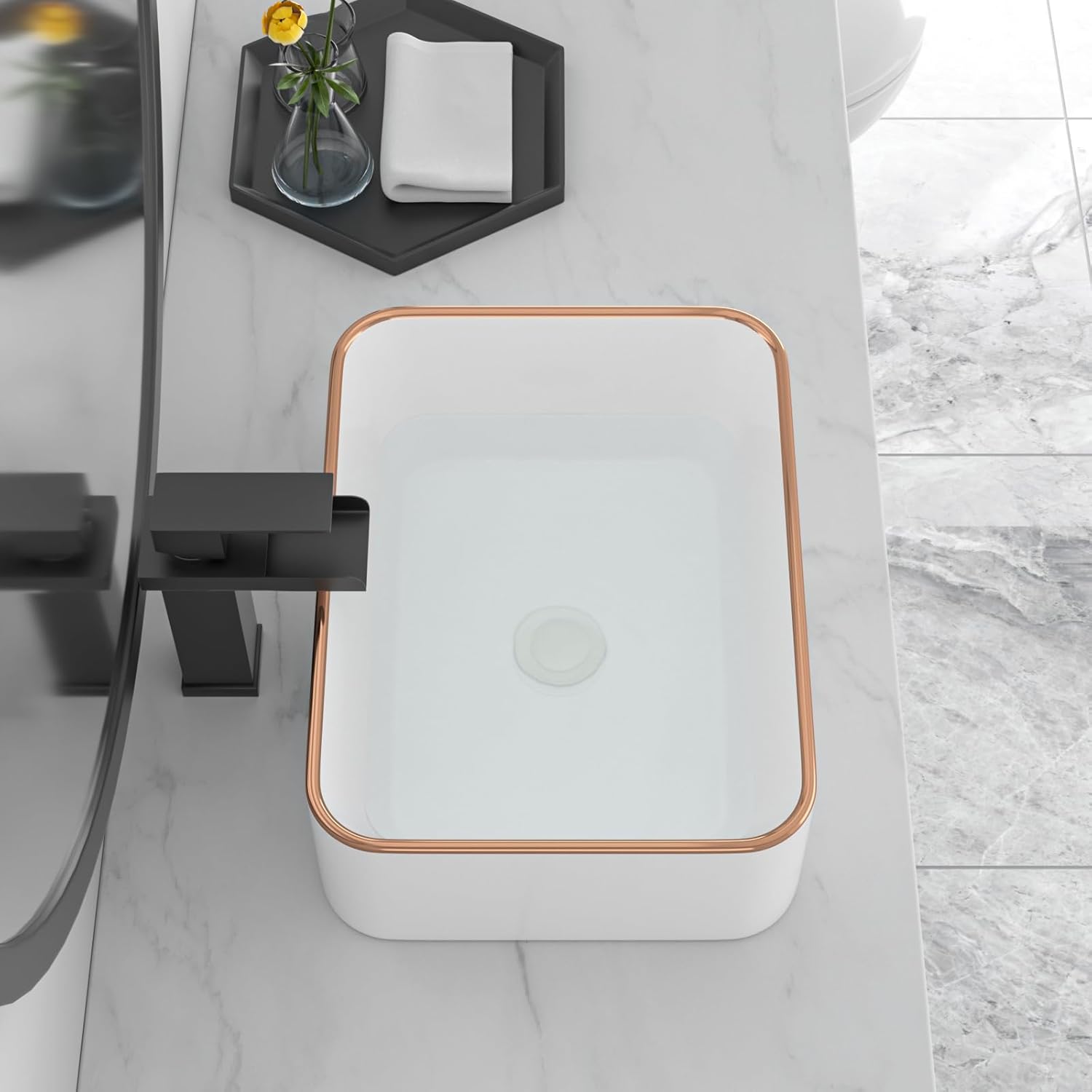16in x12in  Vessel Sink for Bathroom Modern Art Basin Bathroom Vessel Sink Above Counter Rectangule White Vessel Sink Rectangluar Farmhouse Bowl Sinks for Bathrooms Vanity Lavatory Bowl Basin