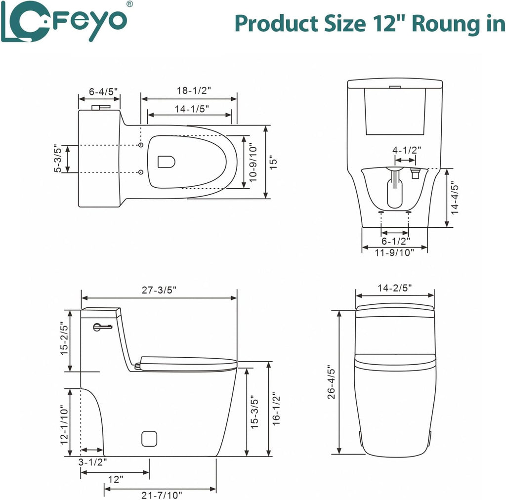 Elongated Quick Side Flush Toilet 0.8/1.28 GPF One Piece Toilet Multifunctional Compact Toilet Toilet With ADA Soft Seat Hight Powerful Quick Flush Modern Standard Bathroom Toilet LOF-T1017