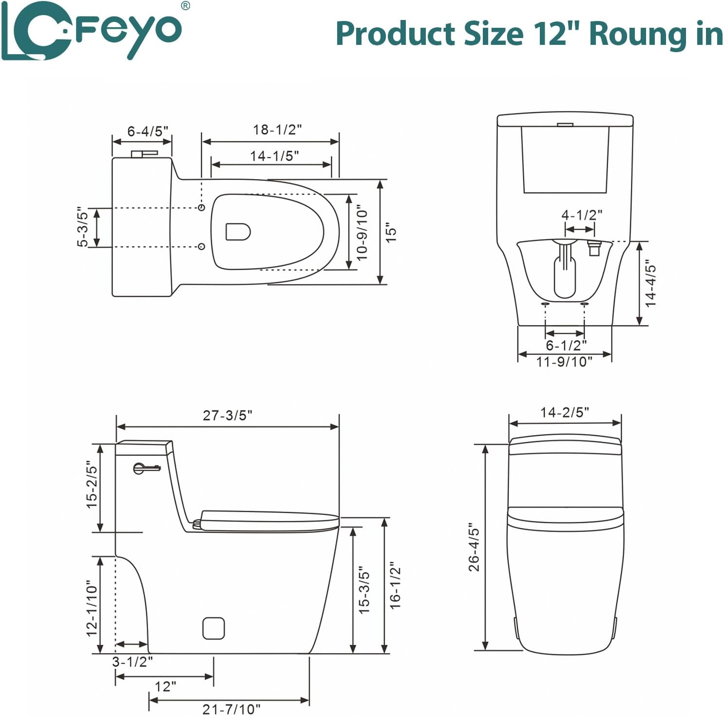 Elongated Quick Side Flush Toilet 0.8/1.28 GPF One Piece Toilet Multifunctional Compact Toilet Toilet With ADA Soft Seat Hight Powerful Quick Flush Modern Standard Bathroom Toilet LOF-T1017