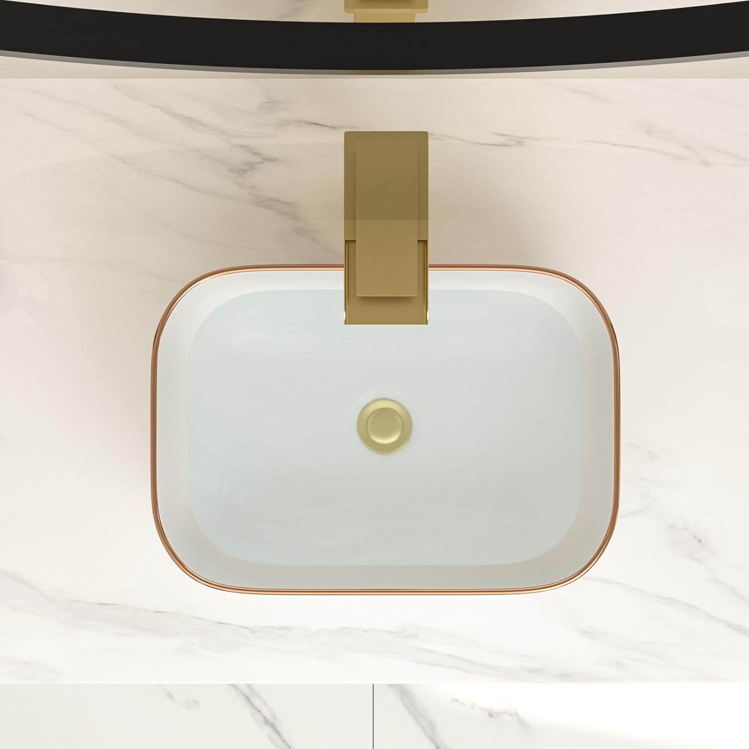 Bowl Sink for Bathroom 15in  x 10in  Rectangle Boat Shape White Vessel Sink with Gold Rim Above Counter Porcelain Ceramic Round Oval Modern Artistic Basin Bowl Sink LOF-15105-GB