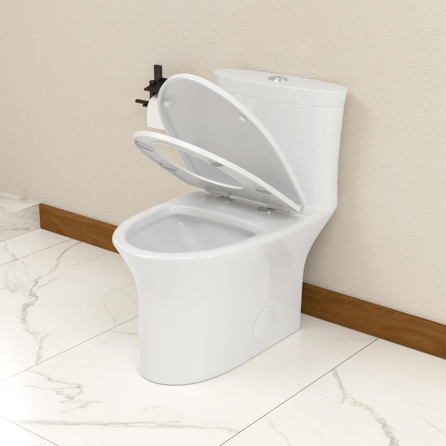 Efficiency Elongated Quick Side Flush Toilet 0.8/1.28 GPF One Piece Toilet Compact Toilet Toilet With ADA Soft Seat Hight Powerful Quick Flush Modern Standard White Bathroom Toilet LOF-T1033