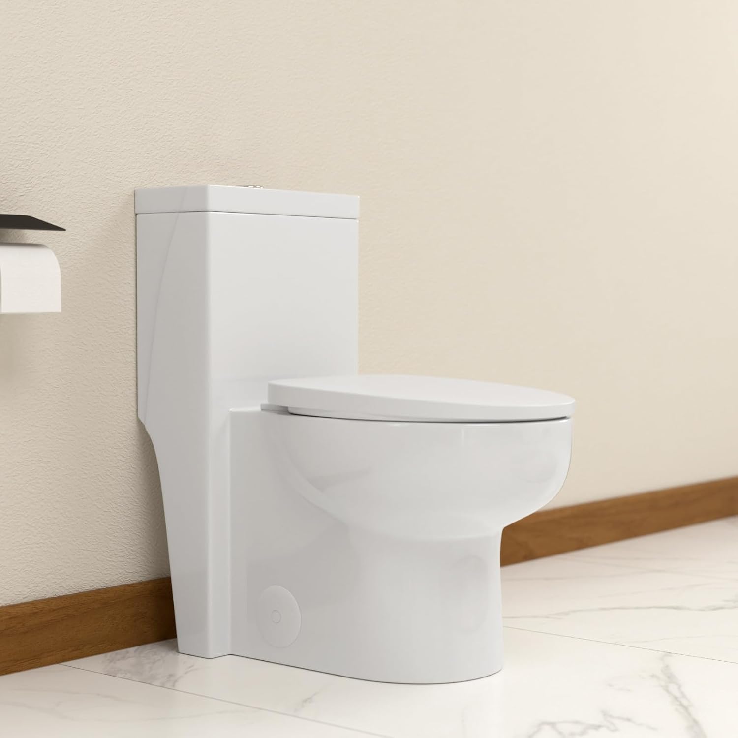 Elongated Dual Flush Toilet 0.8/1.28 GPF One Piece Toilet Compact Toilet Quick Flush Toilet With Comfortable Seat Hight Powerful Quick Modern Standard White Bathroom Toilet LOF-T1028