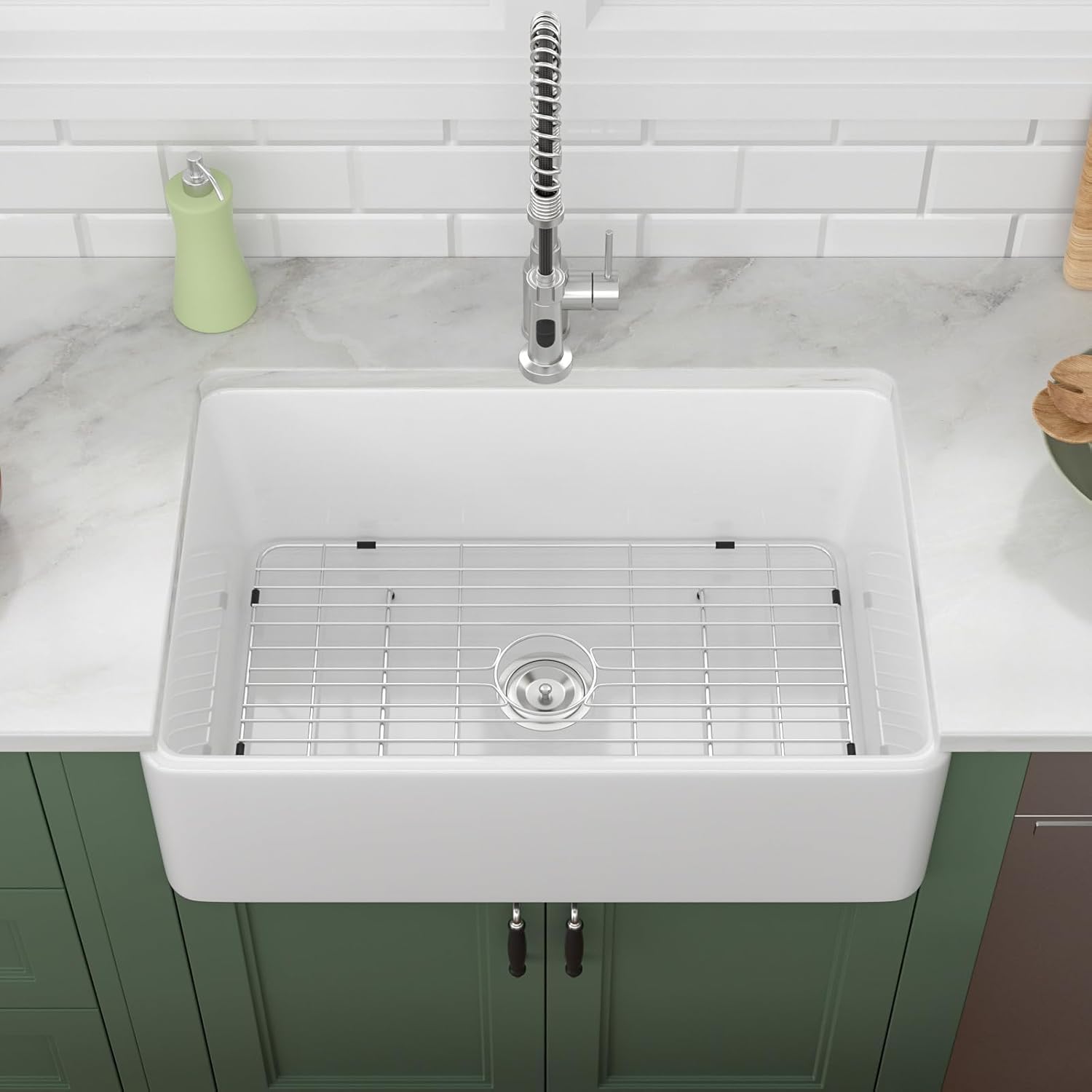 30 Farmhouse Kitchen Sink Lofeyo 30in x20in x9in  White Farmhouse Kitchen Sink Flat Apron Front White Ceramic Porcelain Fireclay Single Bowl Rectangular Farmer Sink Basin,LOF-LWFS30209