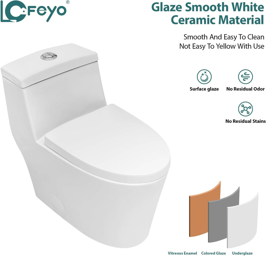 Elongated Dual Flush Toilet 0.8/1.28 GPF One Piece Toilet Compact Toilet Quick Flush Toilet With Comfortable Seat Hight Powerful Quick Modern Standard White Bathroom Toilet LOF-T1031