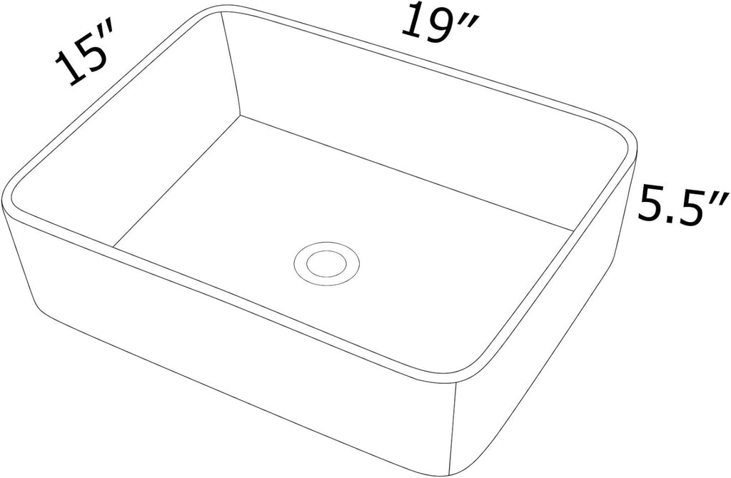 19in x15in  Vessel Sink Rectangule Bowl Sinks for Bathrooms White Vessel Sink Above Counter Rectangular Ceramic Vessel Bathroom Sink Porcelain Lavatory Vanity Sink Basin