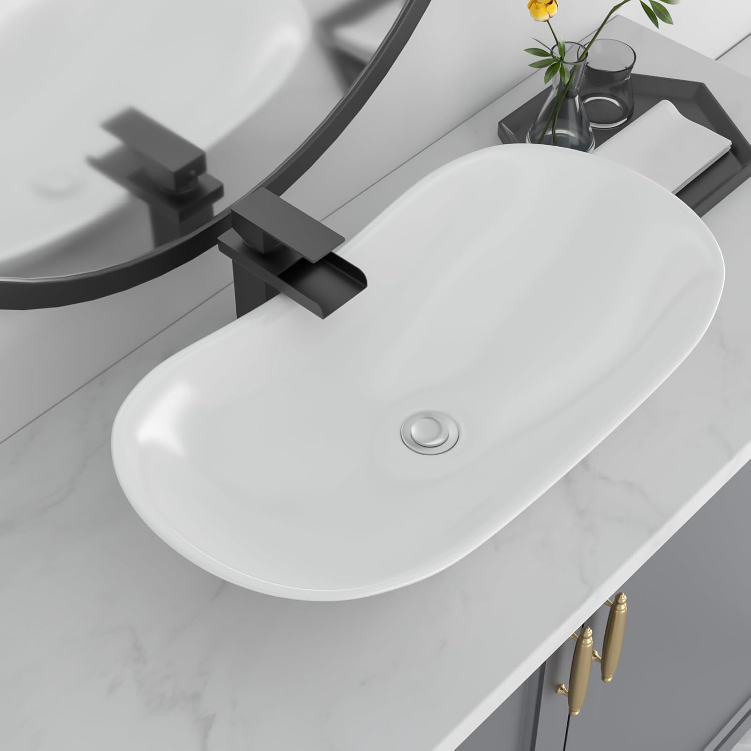 Bowl Sinks For Bathrooms 17in  x 11in  Oval White Vessel Sink Modern Boat Shape Artistic Basin Bathroom Vessel Sink Above Counter White Porcelain Ceramic Vessel Sink Small Deep Vessel Sink