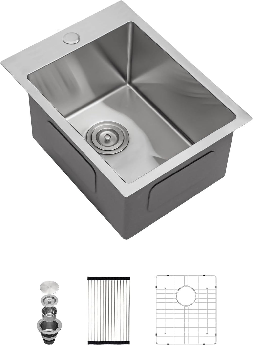 15in  x 20in  Drop In Bar Sink Stainless Bar Prep Sink Drop In Stainless Steel 16 Gauge Single Bowl Deep Topmount Kitchen RV Bar Prep Kitchen Sink Basin