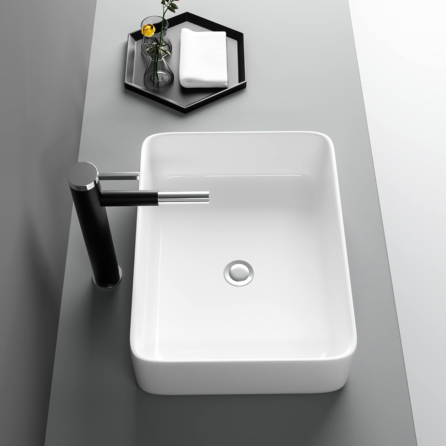 19in x15in  Vessel Sink Rectangule Bowl Sinks for Bathrooms White Vessel Sink Above Counter Rectangular Ceramic Vessel Bathroom Sink Porcelain Lavatory Vanity Sink Basin