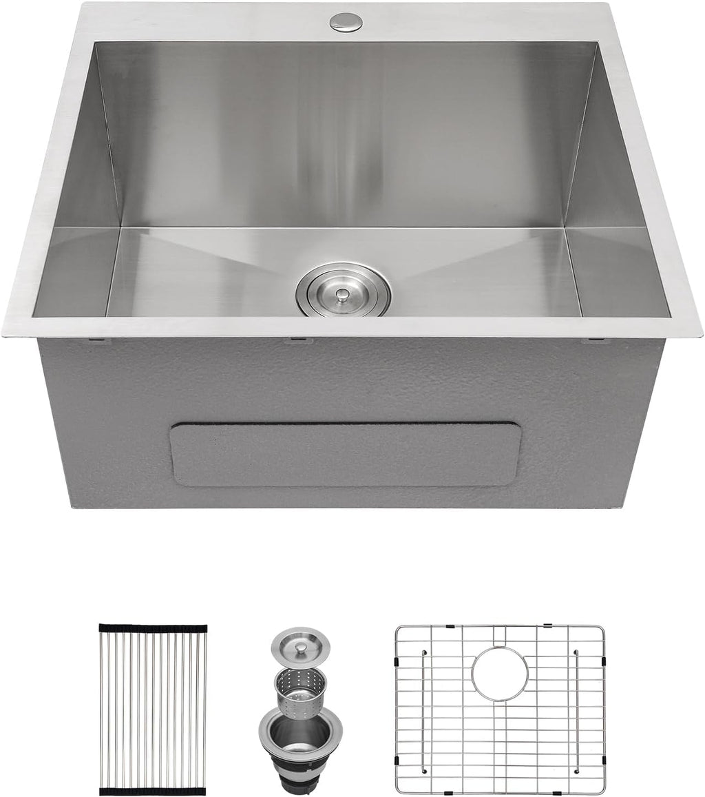 25 Utility Sink Drop in Stainless - Lofeyo 25in  x 22in  x 12in  Laundry Room Sink Topmount 16 Gauge Stainless Steel 12in  Deep Single Bowl Laundry Utility Sink Basin