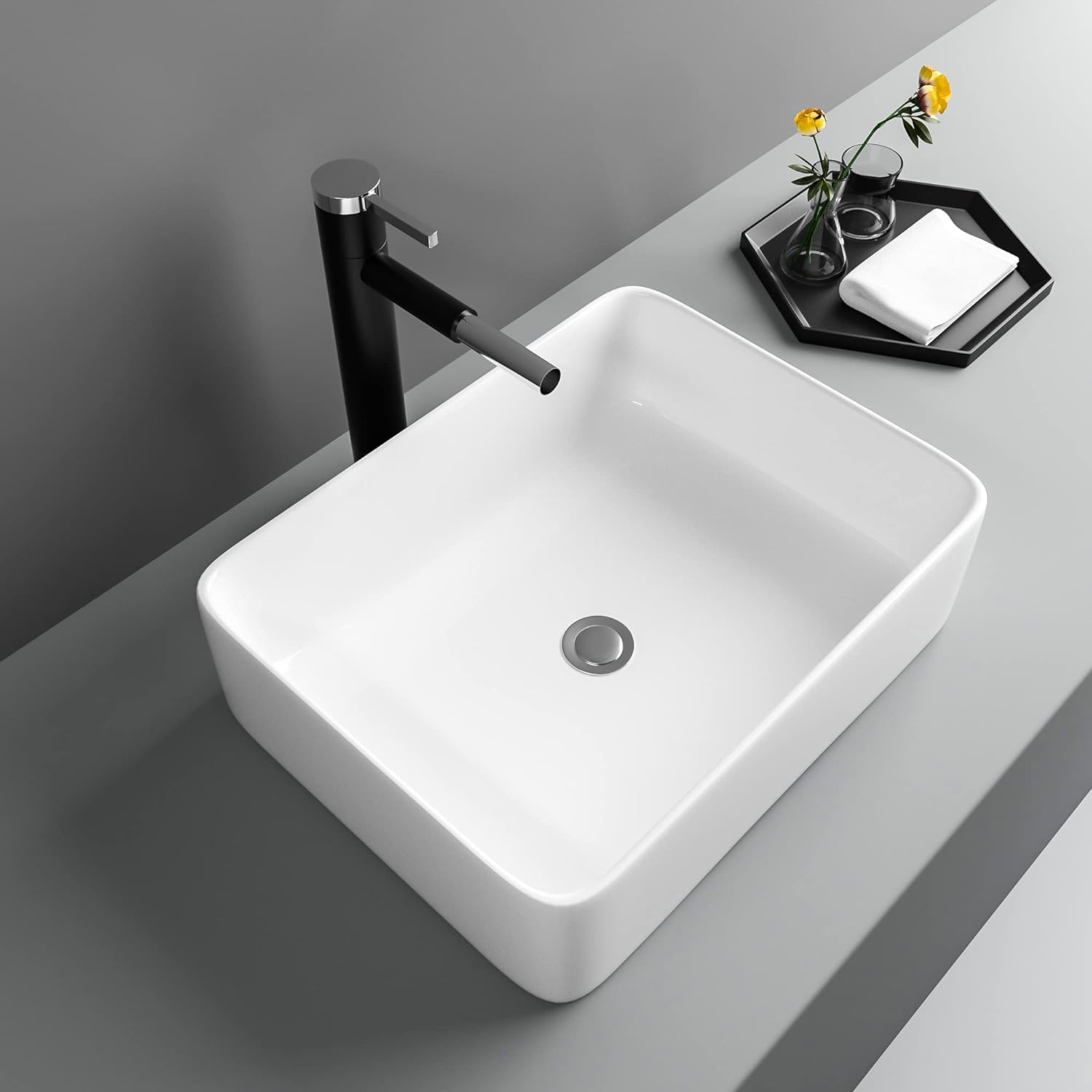 19in x15in  Vessel Sink Rectangule Bowl Sinks for Bathrooms White Vessel Sink Above Counter Rectangular Ceramic Vessel Bathroom Sink Porcelain Lavatory Vanity Sink Basin