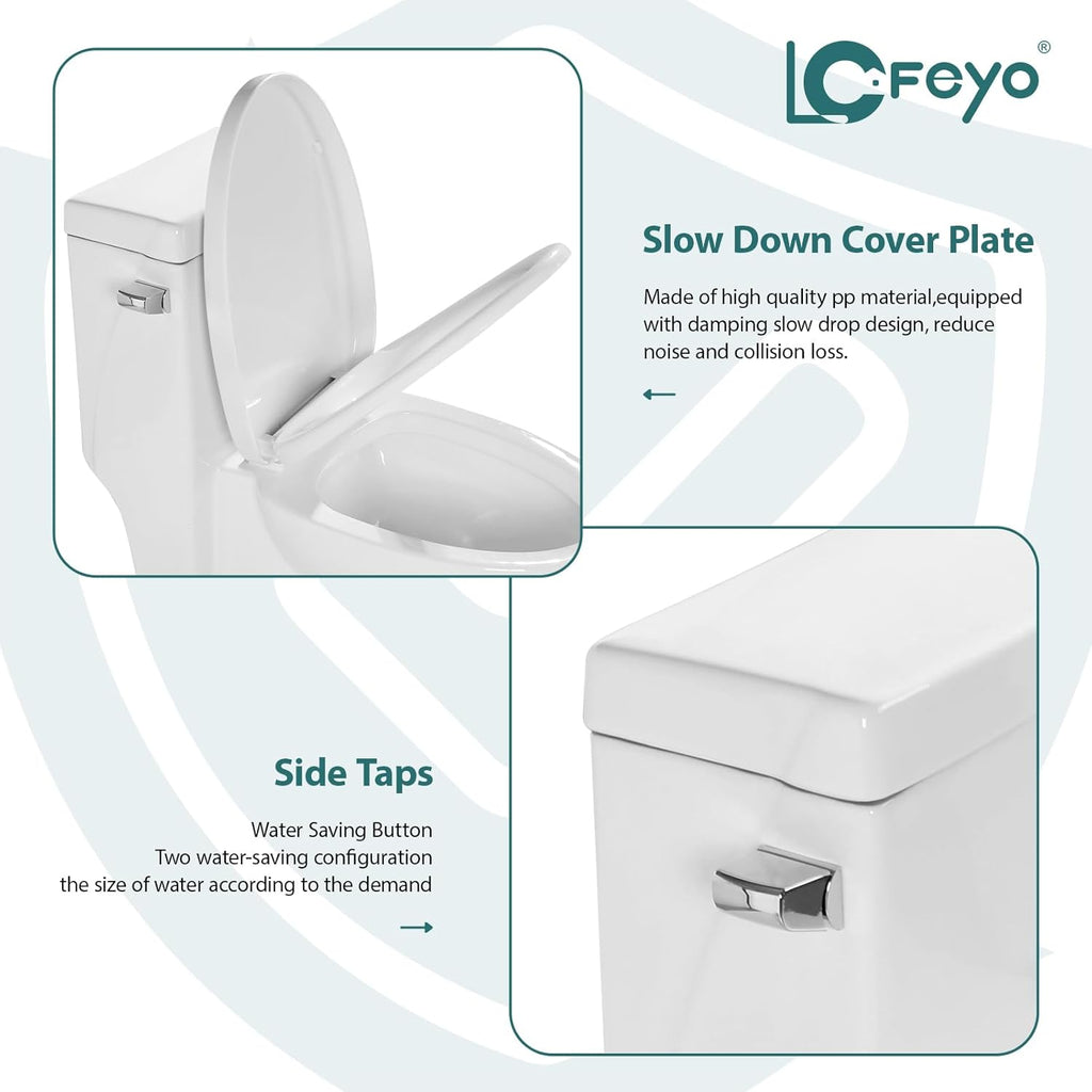 Elongated Dual Flush Toilet 0.8/1.28 GPF One Piece Toilet Compact Toilet Quick Flush Toilet With Comfortable Seat Hight Powerful Quick Modern Standard White Bathroom Toilet LOF-T1027