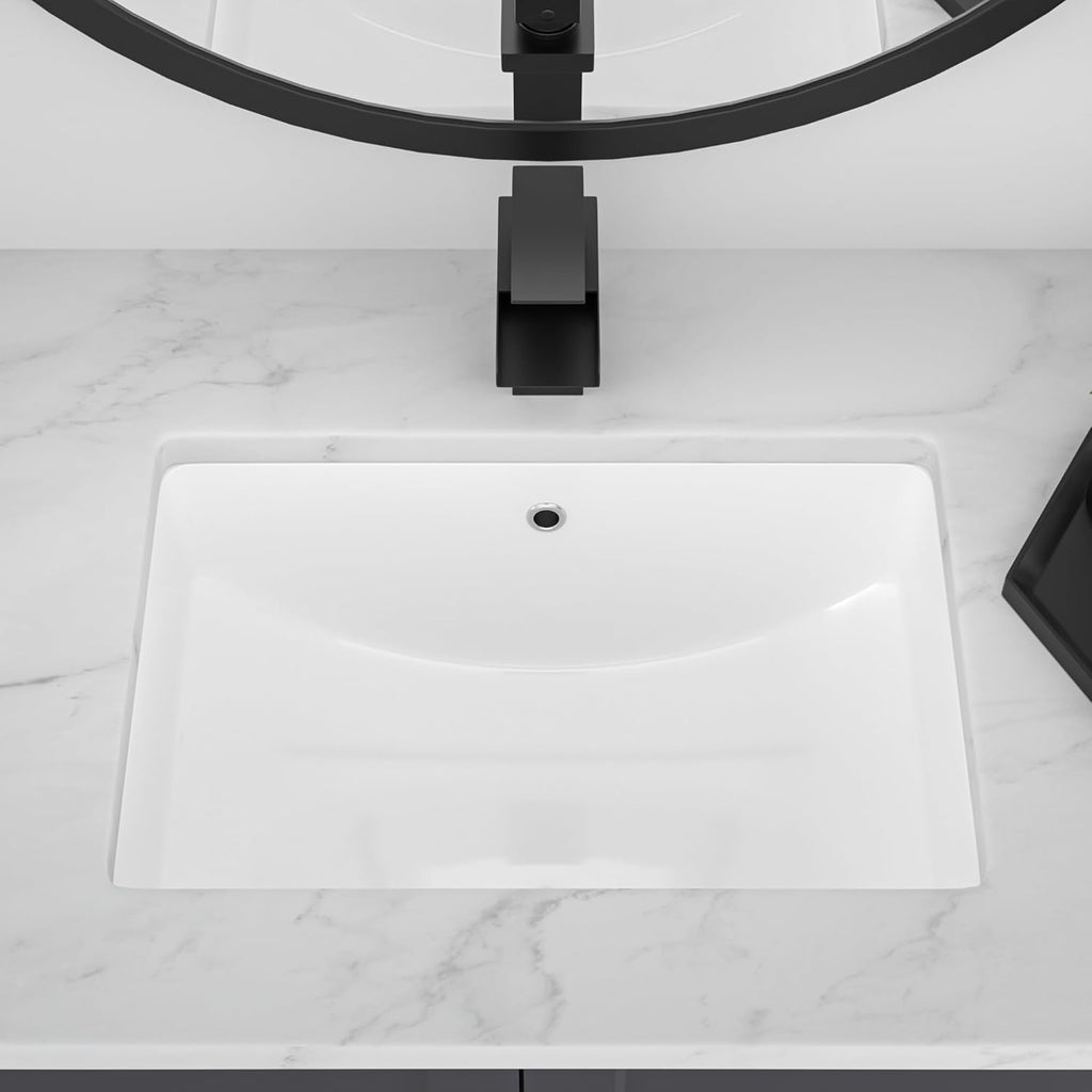 22''x15'' Undermount Bathroom Sink Rectangle Bathroom Sink White Porcelain Ceramic Sink Vanity Sink Under Counter Basin Lavatory Sink Vessel Sink