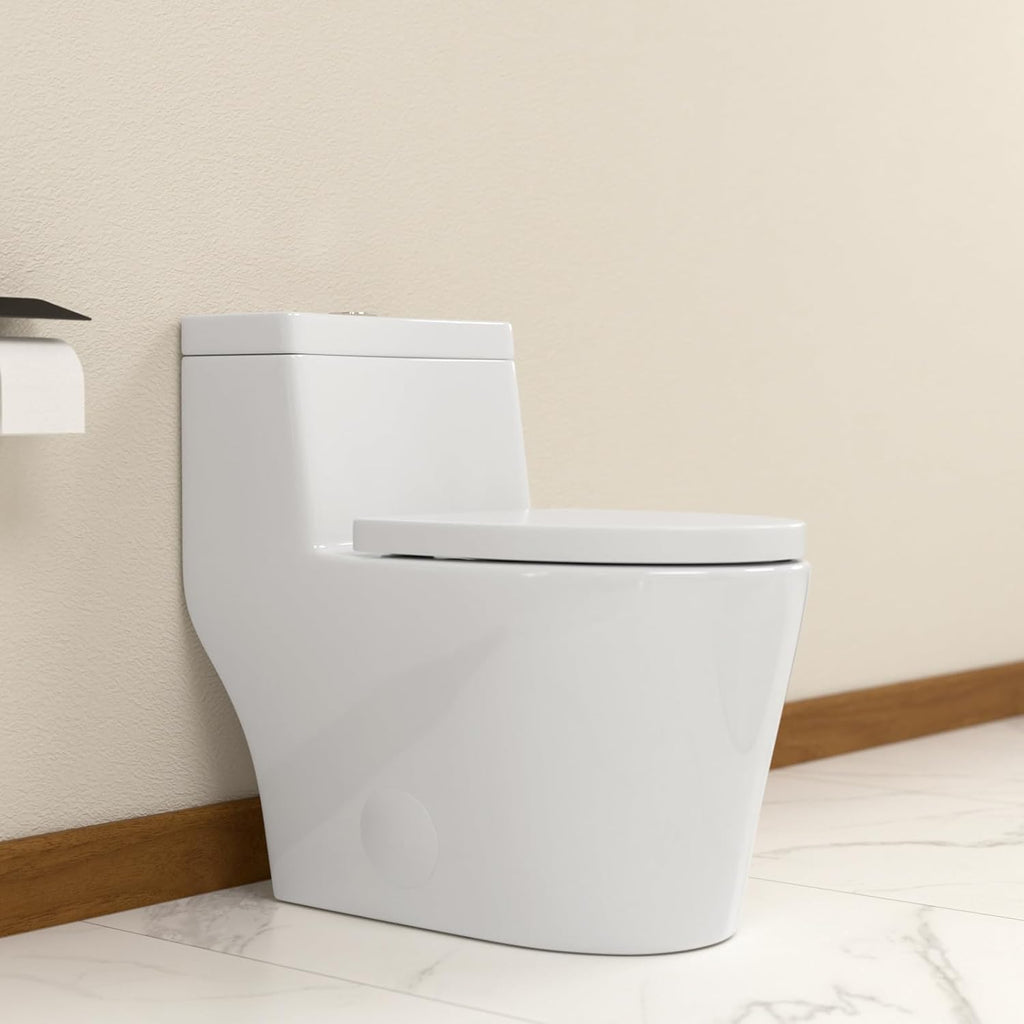 Elongated Dual Flush Toilet 0.8/1.28 GPF One Piece Toilet Compact Toilet Quick Flush Toilet With Comfortable Seat Hight Powerful Quick Modern Standard White Bathroom Toilet LOF-T1031