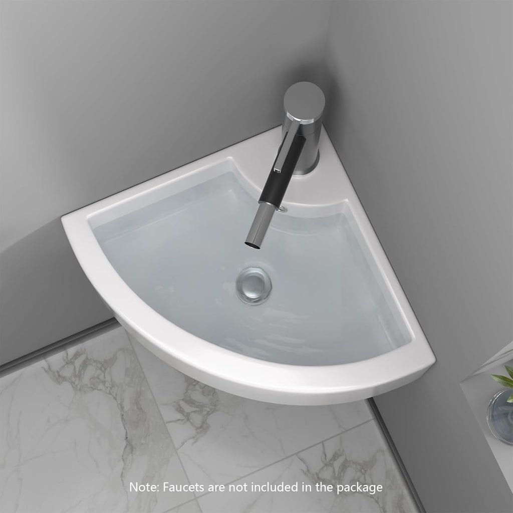 18in x13in  Corner Sink Wall Mount Triangle Bathroom Sink Small White Basin Porcelain Ceramic Vessel Sink Mini Wall Vanity Lavatory Basin Bowl Sinks
