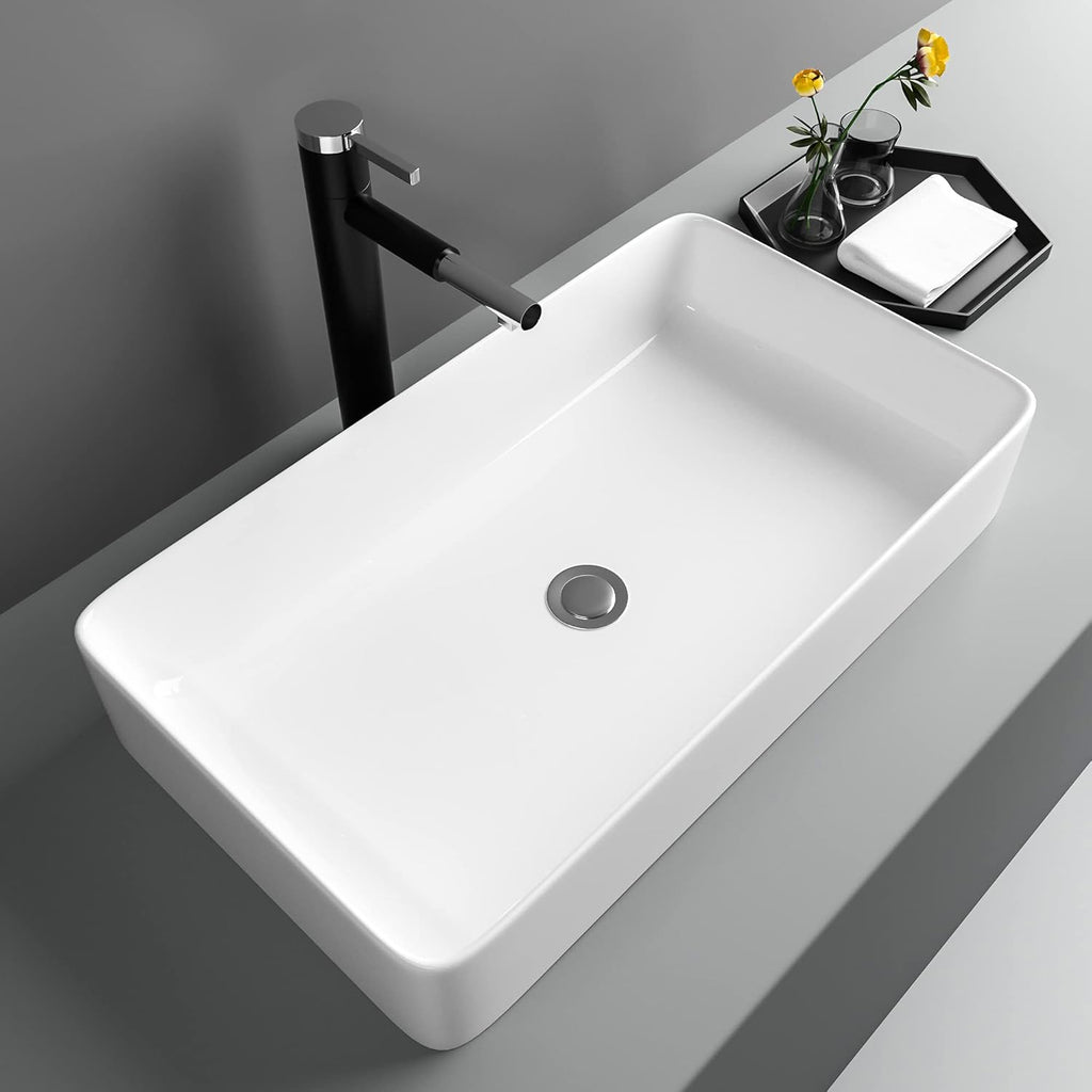 Vessel Sink for Bathroom, Lofeyo Large Modern 24in x14in  Bathroom Vessel Sink Above Counter Rectangule White Vessel Sink Rectangluar Farmhouse Bowl Sinks for Bathrooms Vanity Lavatory Bowl Basin