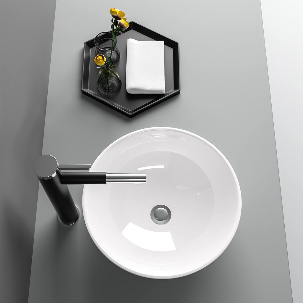 16in x16in  Bowl sinks for bathrooms Above Counter Vessel Sink Round Bathroom Sink Above Countertop Ceramic Porcelain Small Lavatory Vanity Vessel Sink Bowl Basin