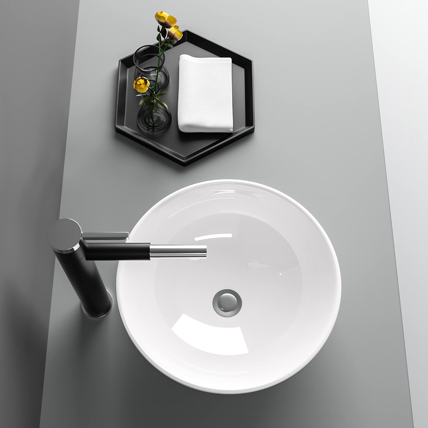 16in x16in  Bowl sinks for bathrooms Above Counter Vessel Sink Round Bathroom Sink Above Countertop Ceramic Porcelain Small Lavatory Vanity Vessel Sink Bowl Basin