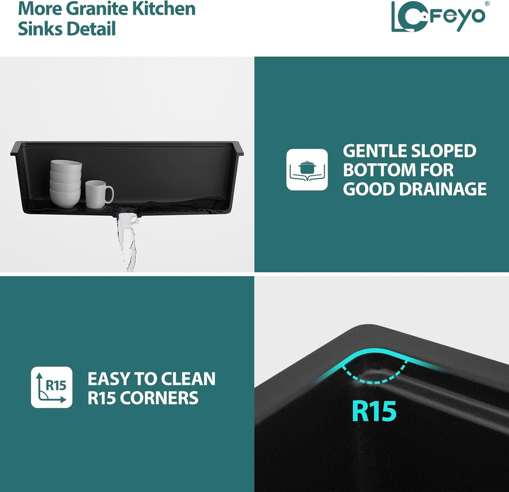 Multifunctional 33 Granite Composite Workstation Kitchen Sink with Accessories and Integrated Ledge Modern Undermount Matte Black Granite Quartz Composite Single Bowl Deep Kitchen Sink Basin