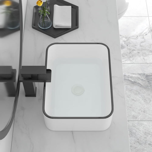 16in x12in  Vessel Sink Rectangular Vessel Sink White Vessel Sink Small Bowl Sinks for Bathrooms Above Counter Ceramic Bathroom Sink Rectangule Sink Bowls For Bathroom Vanity Lavatory Bowl Basin