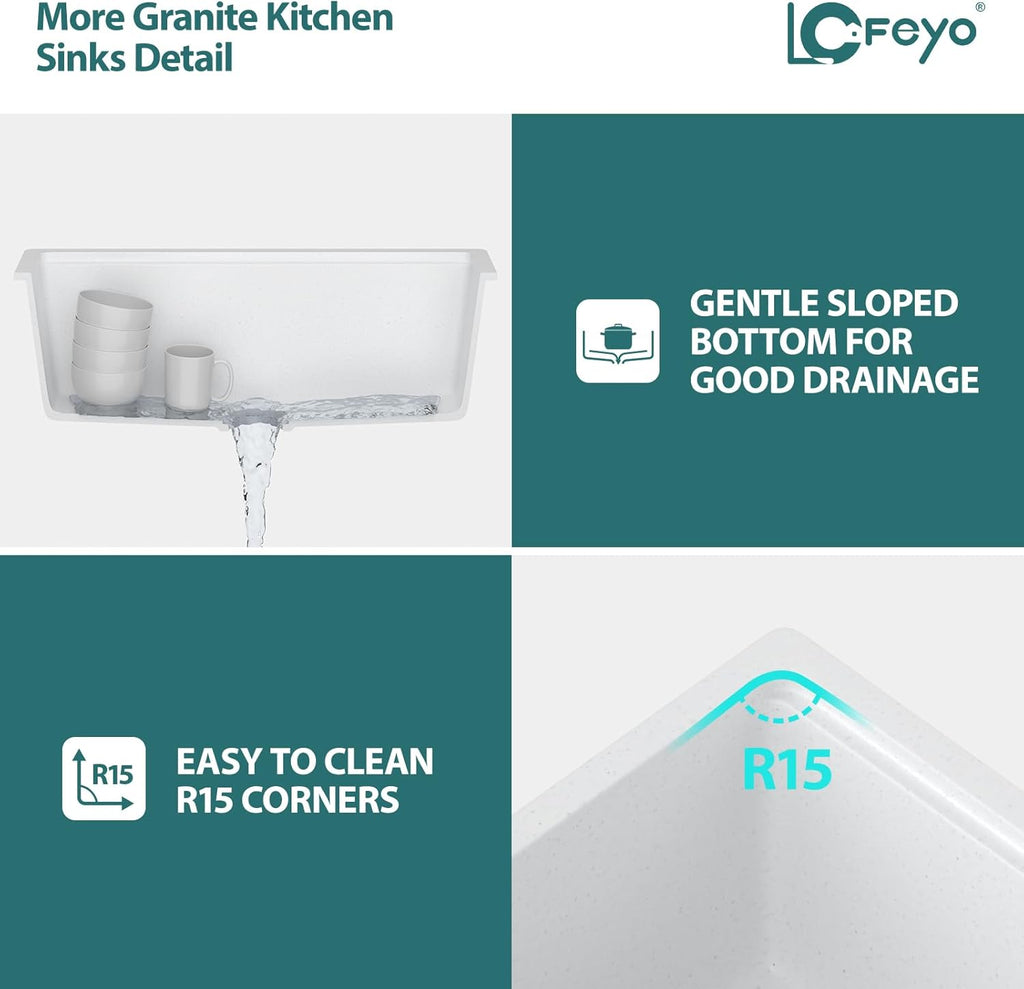 30 White Undermount Kitchen Sink 30in x19in  Workstation Granite Composite Quartz Sink Granite Sink Undermount Quartz Modern Under Counter Ledge Single Bowl Kitchen Sinks Basin Deep Sink,LOF-Q497B