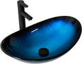 Bowl Sinks For Bathrooms 21in  Blue Glass Vessel Sink With Faucet And Drain Combo Modern Boat Shape Artistic Basin Bathroom Vessel Sink Above Counter Small 6in  Deep Oval Vessel Sink Lof-BL33553